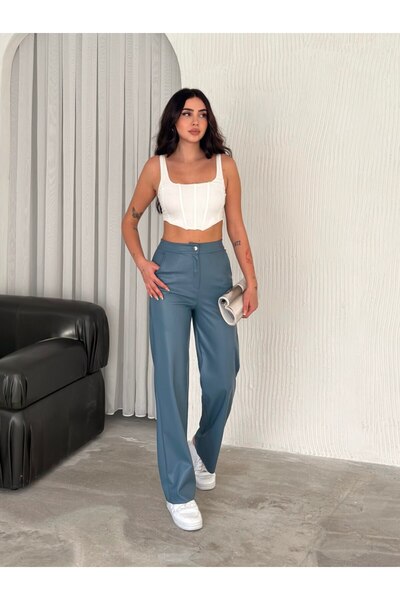 Gugus KADIN SUNİ DERİ PALAZZO BOL PAÇA İÇİ POLARLI TERMAL KIŞLIK WİDE LEGE TREND PANTOLON