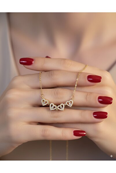 GLANZEND Kadın Çelik Zirkon Taşlı Çoklu Kalpli Açılır Kapanır Mıknatıslı Yonca Kolye