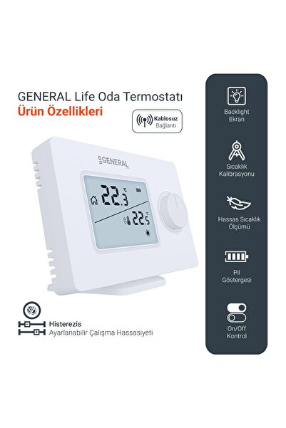 GENERAL GAIA Ht250 Rf Kablosuz Oda Termostatı Beyaz
