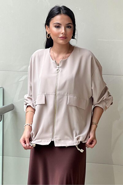 Ghisa Pocket Detailed Zippered Waist Drawstring Jacket