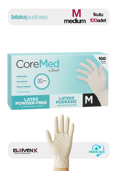 Medicalx Coremed Lateks Pudrasız Muayene Eldiveni 100’lü - Medium