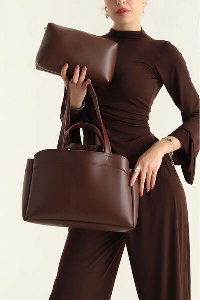 Rivina Mıknatıs Kapaklı Cüzdan Detaylı Kadın El Kol Ve Omuz Çantası Bordo Üni...