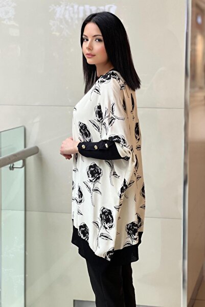 Ghisa Zincir Desen Kolları Düğmeli Trikolu Tunik