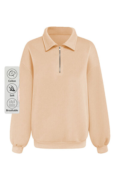 COMBİNE MİCHAİL Чоловічий бежевий світшот на блискавці Regular Fit