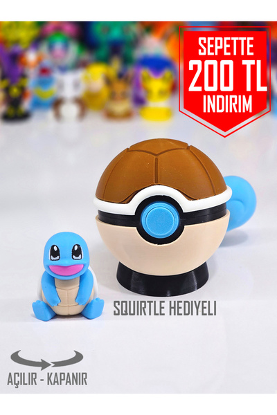 Suelo Butik ÖZEL SERİ Açılır-Kapanır Squirtle Temalı Poketopu Pokeball (Pokem...