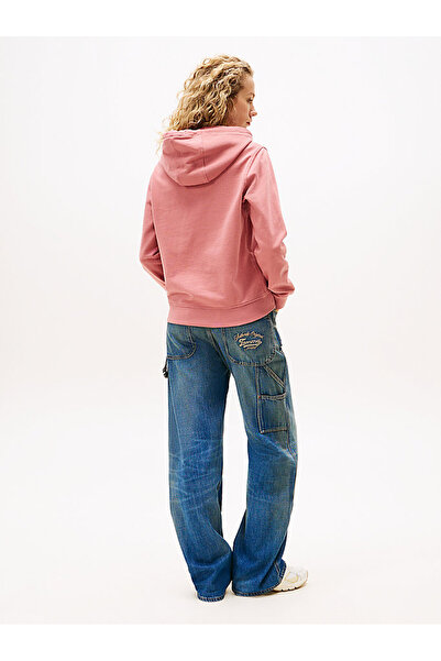 Tommy Hilfiger Kadın Regular Fit Kapüşonlu Logolu Sweatshirt - Toz Pembe