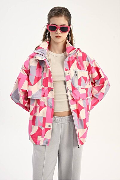 İLKCET MODA Γυναικείο αδιάβροχο με γεωμετρικό σχέδιο