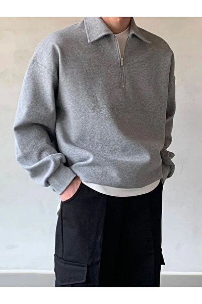 COMBİNE MİCHAİL Чоловічий світшот з коміром поло на блискавці GRIMELANJ