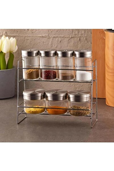 MadaMelya Silva Metal Stand 8 Piece Glass Spice Set Md13810
