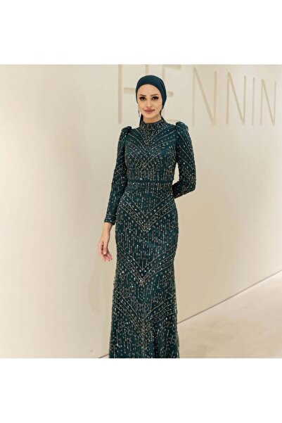 Hennin Zümrüt yeşili tesettür Abiye