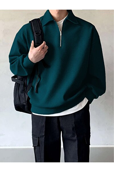 COMBİNE MİCHAİL Мъжка суитшърт в цвят бензин - с половин цип и удобна