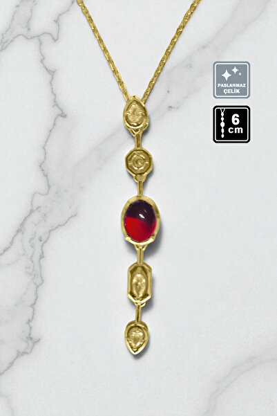 Miss TBee 🌠 'Y' Model Stone Steel Necklace 🎨 Red Gold