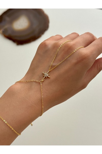 YOUES JEWELRY Çelik 14K ALTIN RENK ŞAHMERAN BİLEKLİK KUTUP YILDIZI ŞAHMERAN