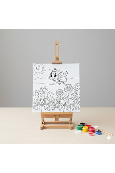 Hobiuniverse Çocuklar İçin Uğur Böceği Akrilik Boyama Seti & Tuval | Sevimli Çiçekli Eğlenceli Hobi Kiti