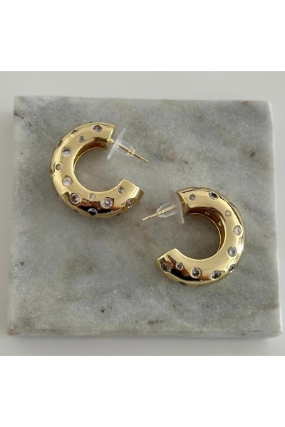 Twinssis Accessories Vip Seri Taşlı Tombul Halka Küpe