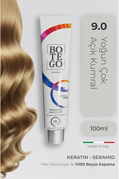 botegohair Profesyonel Krem Saç Boyası - 9.0 Yoğun Çok Açık Kumral 100 ml - P...