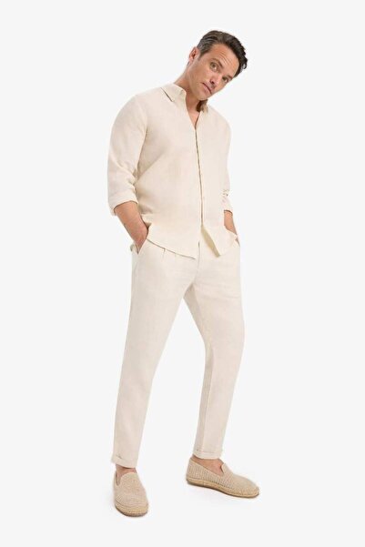 DeFacto 100% Linen Regular Cut Crop Double Leg Summer Fabric Trousers C1826Ax...