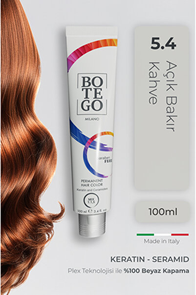botegohair Profesyonel Krem Saç Boyası - 5.4 Açık Bakır Kahve 100 ml - Plex, ...