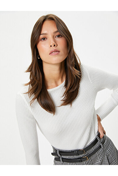 Koton Uzun Kollu Tişört Bisiklet Yaka Dokulu