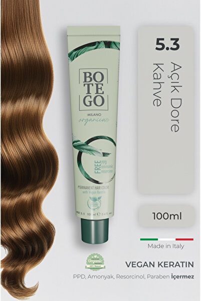 botegohair Organica Organik Saç Boyası - 5.3 Açık Dore Kahve 100 ml - Amonyak...