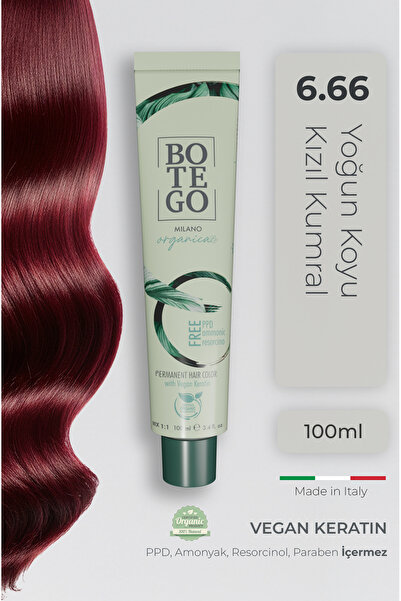 botegohair Organica Organik Saç Boyası - 6.66 Yoğun Koyu Kızıl Kumral 100 ml ...