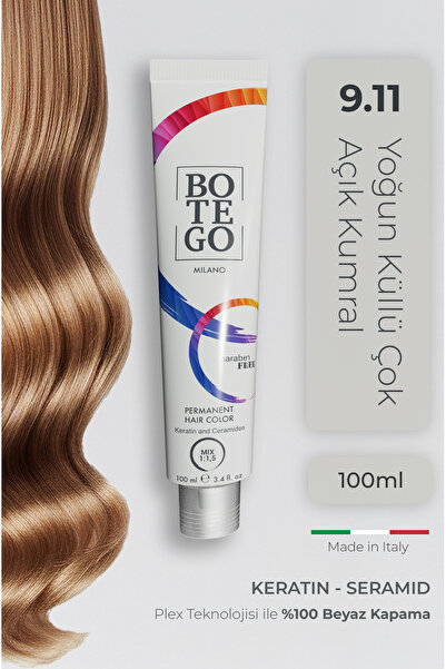 botegohair Profesyonel Krem Saç Boyası - 9.11 Yoğun Küllü Çok Açık Kumral 100...