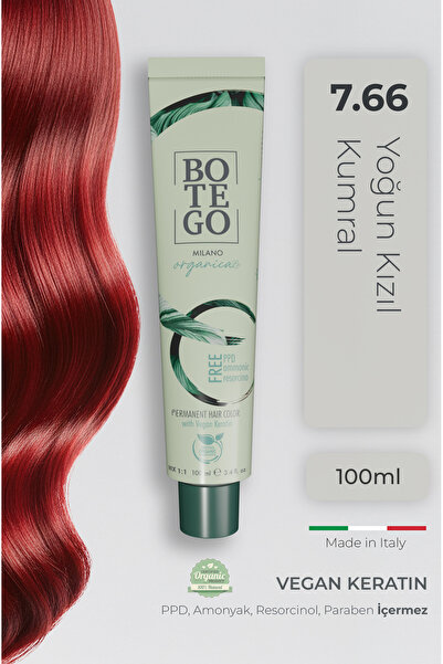 botegohair Organica Organik Saç Boyası - 7.66 Yoğun Kızıl Kumral 100 ml - Amo...