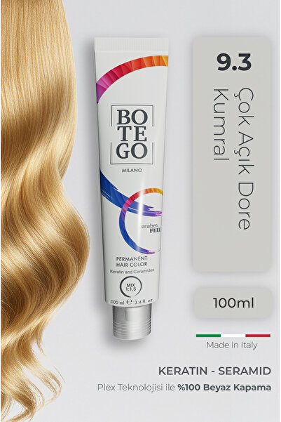 botegohair Profesyonel Krem Saç Boyası - 9.3 Çok Açık Dore Kumral 100 ml - Pl...