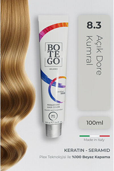 botegohair Profesyonel Krem Saç Boyası - 8.3 Açık Dore Kumral 100 ml - Plex, ...