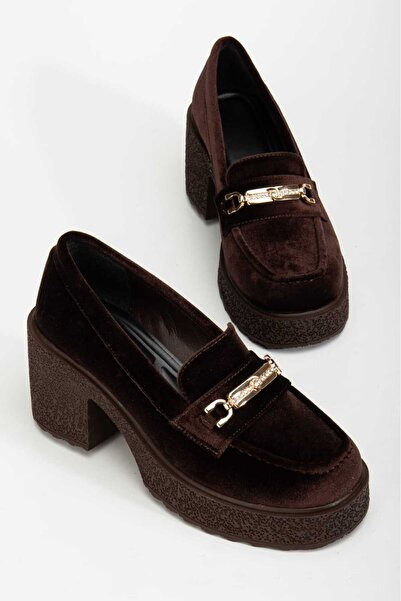 CHİCELLA Verissa Buckled Brown Velvet Women's Loafer Shoes