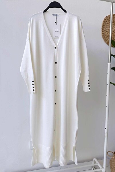 Ka Hijab Maxi Buttoned Mercerized Cardigan - White