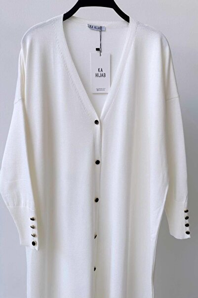 Ka Hijab Maxi Buttoned Mercerized Cardigan - White