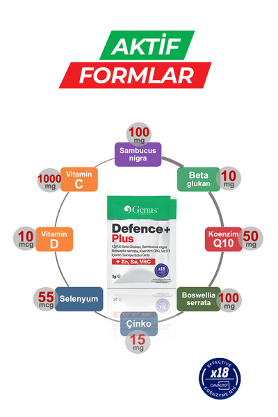 Genus PHARMA Defence Plus – Beta Glukan, Kara Mürver Içeren Takviye Gıda (3G X 12 SAŞE)