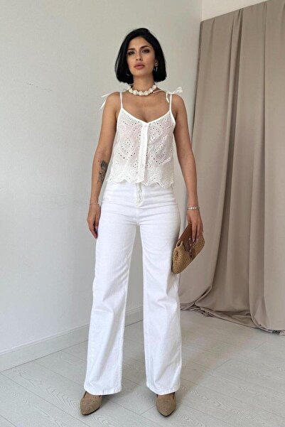 gl00my Elegant White Brode Blouse