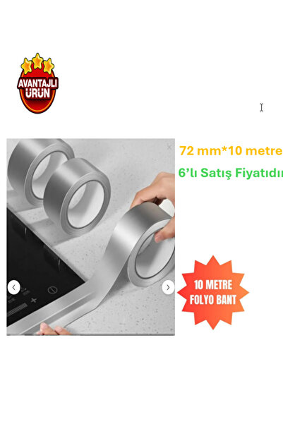 Store 6'lı PAKET-Alüminyum Folyo Bant DÜZ-Yapışkanlı Yanmaz (Aspiratör-Soba b...