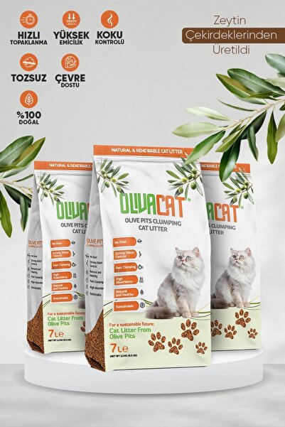 Olivacat Zeytin Çekirdeğinden Üretilen Doğal Tozsuz Kedi Kumu 7L x 3 Adet