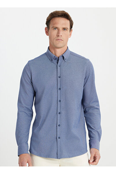 ALTINYILDIZ CLASSICS Altınyıldız Classics Slim Fit Düğmeli Yaka Lacivert Erkek Gömlek ACE202510304_GÖMLEK PAR DY