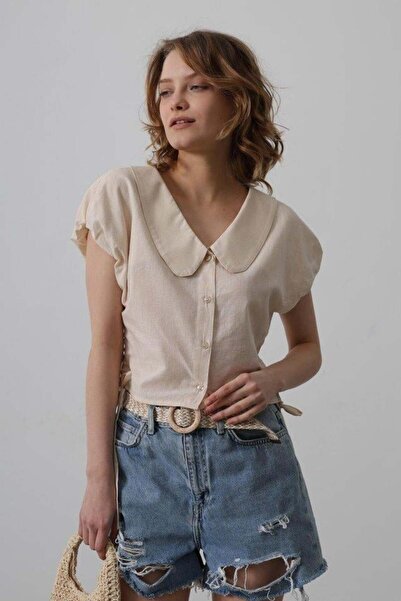 Lady Moss Bluză cu guler pentru bebeluși cu cravată pe laterale - Piatră