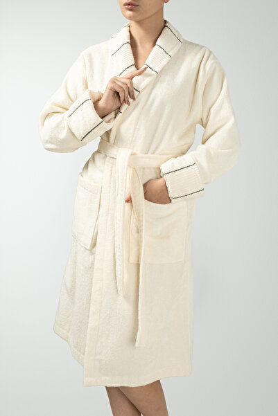 COTTONMANIA Carmine Robe Cream - Ekstra Yumuşak, Modern Ve Özel Tasarım %100 Pamuk Unisex Şalyaka Bornoz
