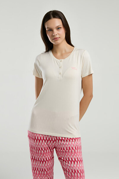 Arnetta Women's Cream Short Sleeve Pajama Set