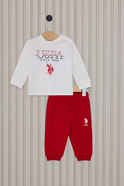 U.S. Polo Assn. طقم بيبي بوي أبيض مكون من قطعتين