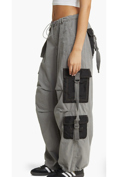september island Gray Color Black Pocketed Suspender Cargo Pants