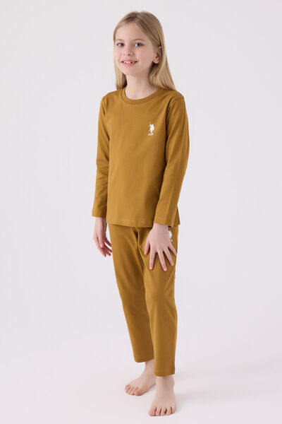 U.S. Polo Assn. Girl's Dark Mustard Long Sleeve Pajamas Set