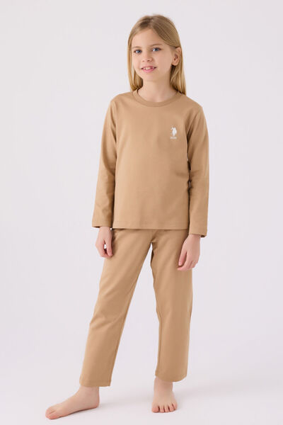 U.S. Polo Assn. Girl's Brown Long Sleeve Pajama Set