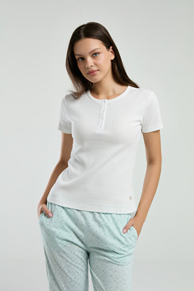 Pierre Cardin Women's Cream Short Sleeve Pajama Set