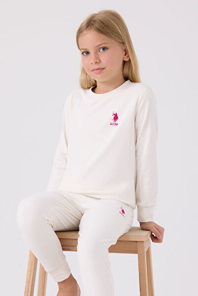 U.S. Polo Assn. Girl's White Long Sleeve Pajama Set