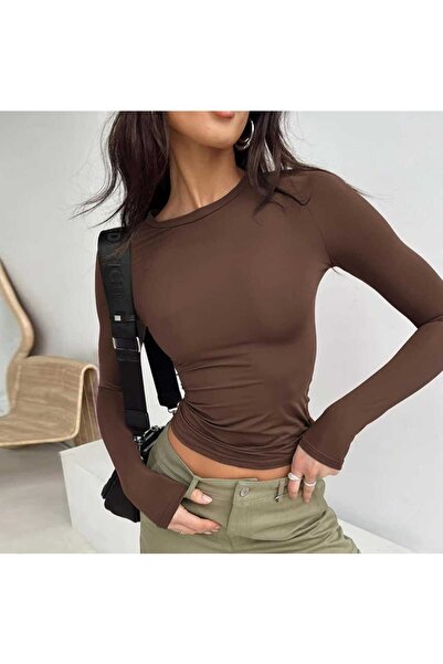 Seviliko Kadın Modal Kumaş Yumuşak Esnek Bisiklet Yaka Parmak Geçirmeli Body