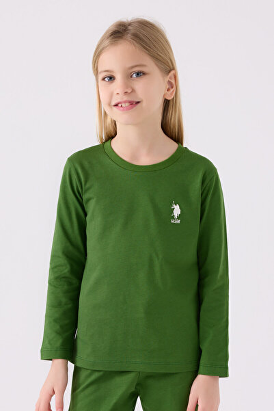 U.S. Polo Assn. Girl's Khaki Long Sleeve Pajama Set
