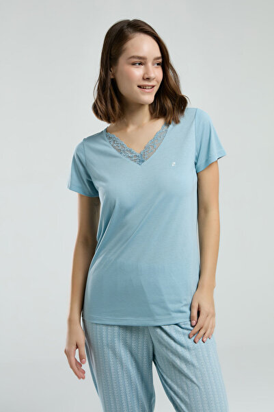 Pierre Cardin Kadın Mavi Kısa Kol Pijama Takım