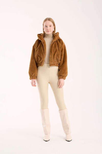 İLKCET MODA Oversize Women's Hooded Plush Crop Coat